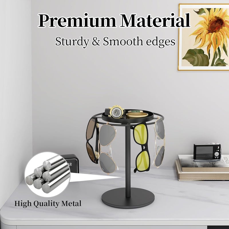 LSK Metal Sunglasses Organizer, Glasses Holder Stand with Storgae Tray, Eyeglasses Holder with Anti-Slip Pads for Tabletop, Desk, Dresser, Matte Black - Image 2